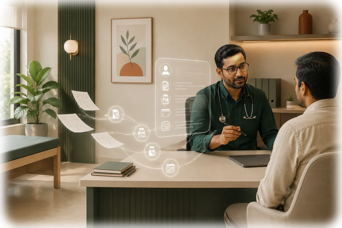 Doctor and connected patient workstation in Indian outpatient clinic
